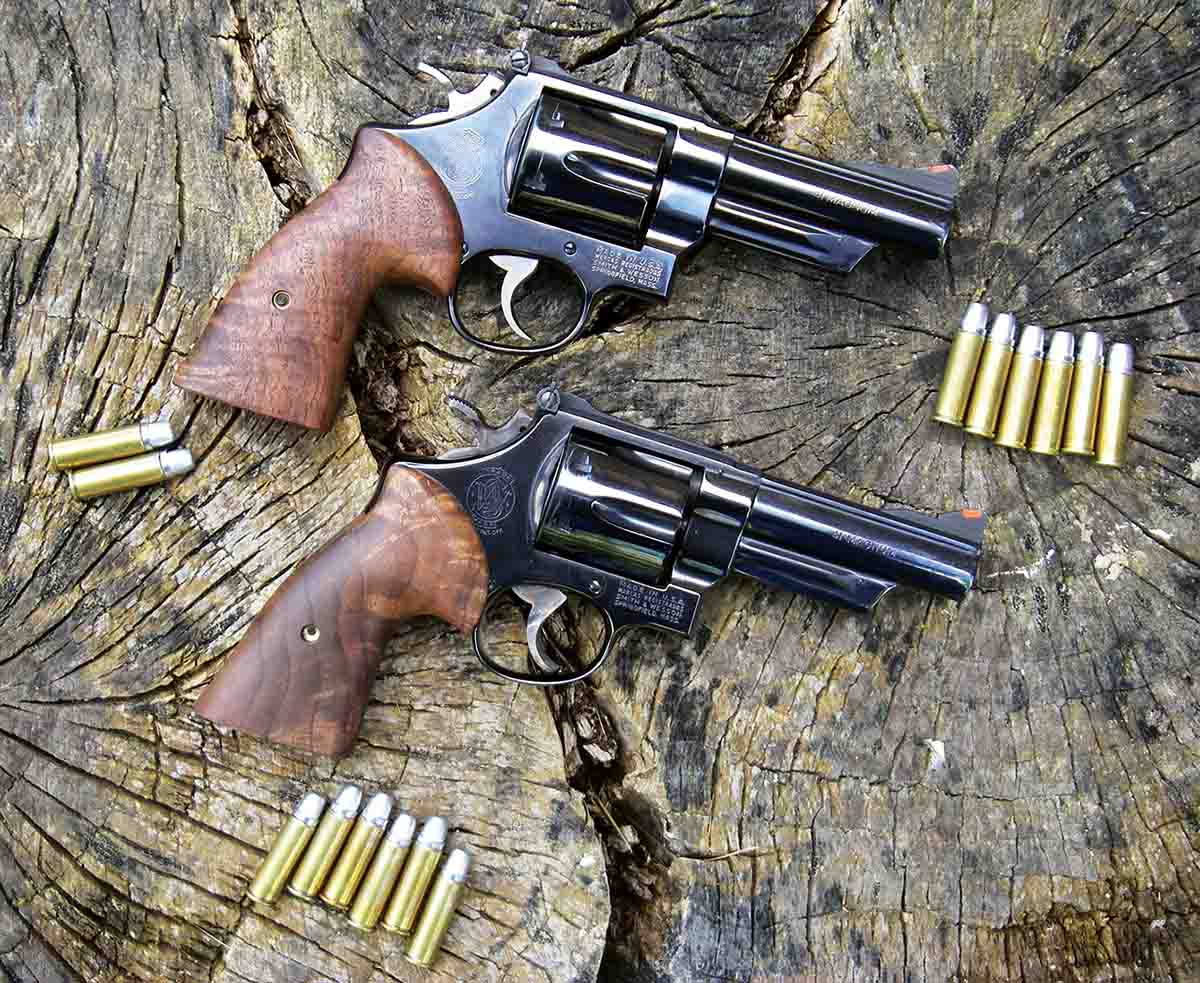 This pair of Smith & Wesson Model 57 .41 Magnum revolvers feature 4-inch barrels and have proven to deliver fine accuracy.